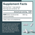 VITRUVIN NMN 500mg - Ultra-Absorbable, Vegan, Non-GMO, Gluten-Free, Gelatin-Free - 1 Bottle, 30 Capsules