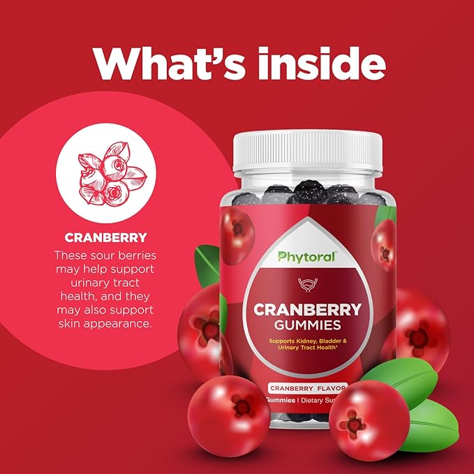 Phytoral Extra Strength Cranberry Supplement Gummies for Women - Cranberry Gummies for Kidney and Bladder Support - Herbal Supplements for Urinary Tract Health for Women - 60 Count (2 Pack)