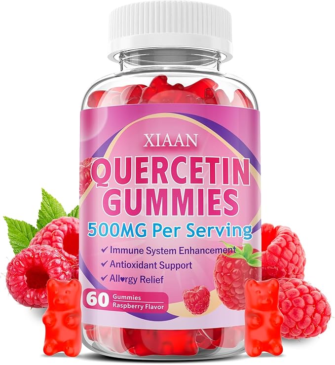 Quercetin Gummies 500mg for Kids & Adults, Organic Quercetin Supplements with Bromelain Zinc Vitamin C and D3 Support Antioxidant & Immune System Health, Strawberry Flavor 60 Count