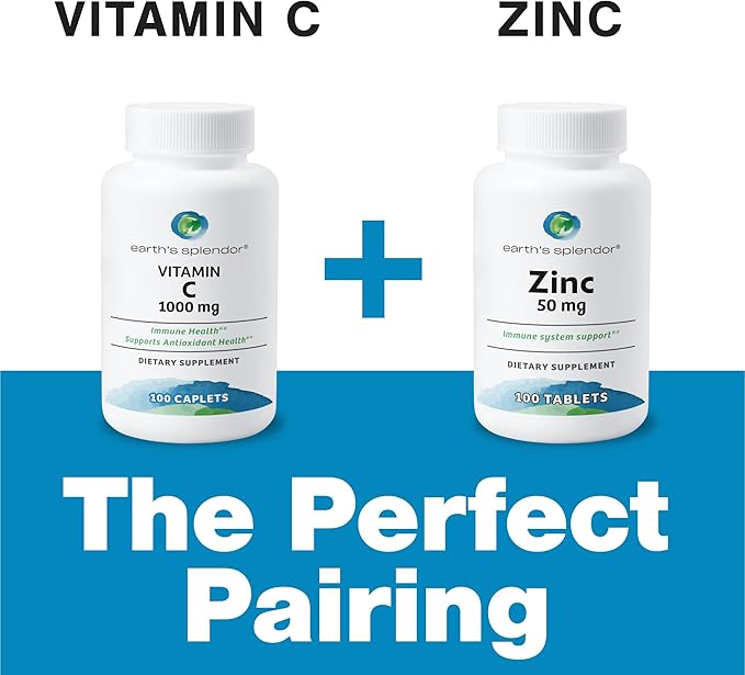Earth's Splendor Vitamin C 1000 mg Supplement for Men & Women, Immune Support, Supports Antioxidant Health (100 Caplets, 3+ Month Supply Per Bottle) - 2 Pack