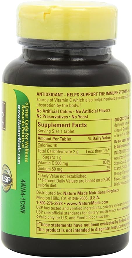 Nature Made Chewable Vitamin C 500 mg Tablets, 60 Count to Help Support the Immune System (Pack of 3)