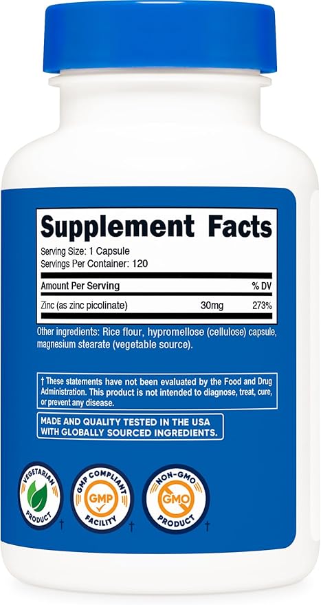 Nutricost Zinc Picolinate 30mg, 120 Capsules - Gluten Free and Non-GMO