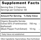 Jiva Botanicals Boswellia Extract Capsules 700mg per Serving - Boswellia Serrata Extract Supplement & Black Pepper - Joint Support Supplement for Normal Joint Health - 120 Capsules (Pack of 1)