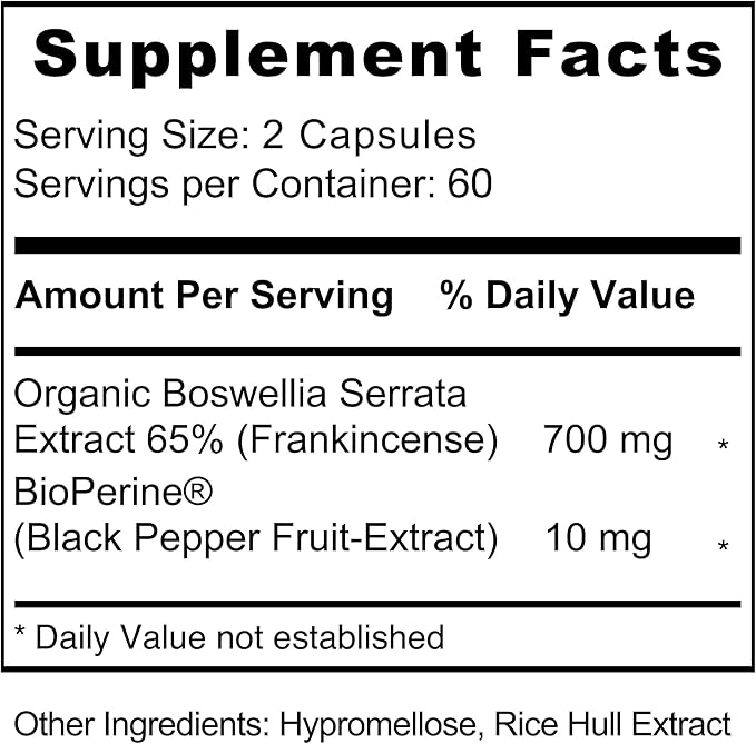 Jiva Botanicals Boswellia Extract Capsules 700mg per Serving - Boswellia Serrata Extract Supplement & Black Pepper - Joint Support Supplement for Normal Joint Health - 120 Capsules (Pack of 1)