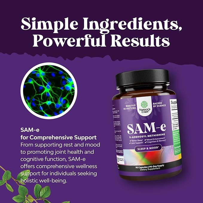 Bundle of Nootropic Brain Supplement - Mental Health & Clarity with VIT A B6 Riboflavin Niacin Thiamin Folate and Pure SAM E Supplement 150mg Per Serving Natural S-adenosylmethionine for Mood Balance