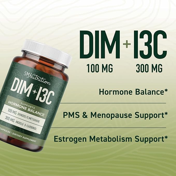DIM & Indole 3 Carbinol for Hormone Balance for Women & Men | I3C Complex | Estrogen Balance, Menopause Supplements for Womens Health, Antioxidants | Vegan, Non-GMO, Gluten-Free | SMNutrition |60 Ct.