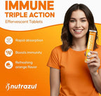 nutrazul Immune Triple Action Effervescent Tablets with Vitamin C 1000mg, Vitamin D, Zinc, Support Daily Routine, Gluten-Free, Sugar-Free, Lactose-Free, Orange Flavor, 20 Tablets (Pack of 5x20)