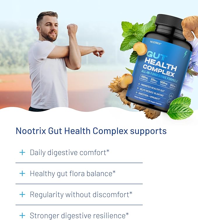 Nootrix Gut Health Complex Supplement | Probiotics for Gut Health, Colon Cleanse & Bloating Relief | Promotes Healthy Digestion | Digestive Enzymes, Postbiotics & Prebiotics | 90 Capsules