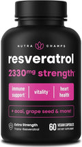 NutraChamps Resveratrol Supplement, Extra Strength Formula for Healthy Aging, Immune Support, 60 Vegan Capsules with Trans-Resveratrol, Green Tea Leaf, Acai Berry & Grape Seed Extract