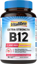 Vitamin B12 2500 mcg, Extra Strength Sublingual Methylcobalamin, Natural Peach Flavor, Nervous System, Energy Support, No Sugar, 90 Fast Dissolve Tablets
