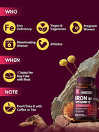 Iron Supplement for Women Men, High Potency Iron 65mg with Vitamin C 250mg, Stomach Friendly Iron Pills for Red Blood Cell & Immune Support, Vegan, Non-GMO & Gluten Free, 60 Tablets