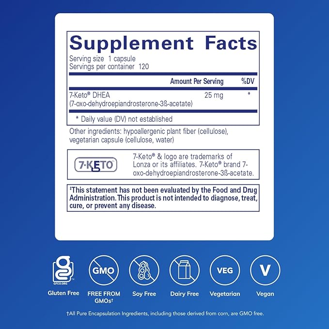 Pure Encapsulations 7-Keto DHEA 25 mg | Unique DHEA Metabolite Supplement to Support Thermogenesis* | 120 Capsules