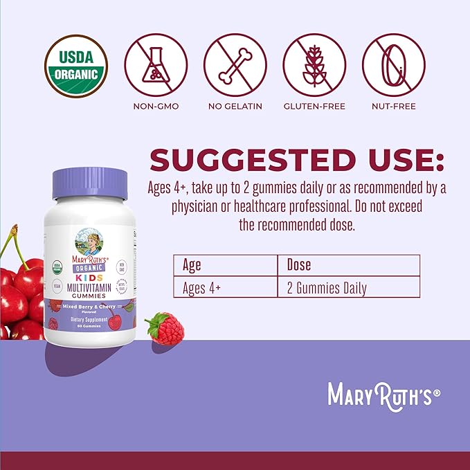 MARYRUTH'S Kids Vitamins | Multi | 1 Month Supply | Multivitamin Gummies for Ages 4+ | Multivitamin for Kids | Vegan | Only 2 Gummies a Day | 60 Count