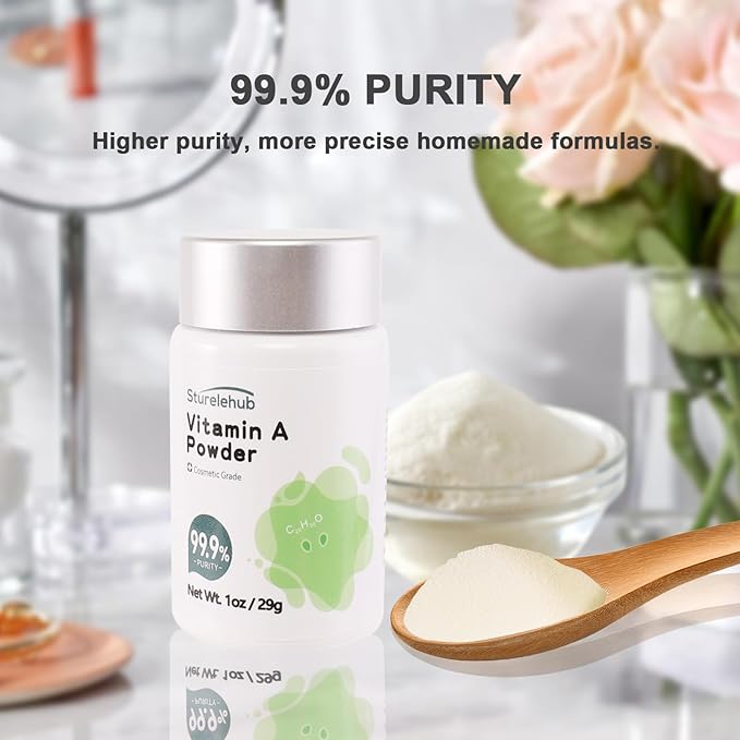 Vitamin A Palmitate Powder, Retinol Palmitate, 1OZ 99.9% Purity, Cosmetic Grade, Vitamin A Powder for Homemade Cosmetics