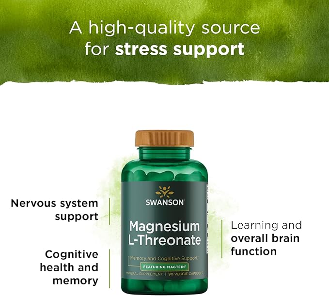 Swanson Magnesium L-Threonate Brain and Cognitive Health Supplement for Professionals Seeking Mental Clarity - 96 mg Magnesium per Serving (90 Vegan Capsules)