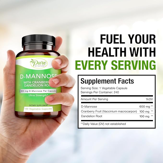 Pure by Nature D-Mannose with Cranberry and Dandelion Root, 120 Count