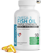 Bronson Omega 3 Fish Oil Triple Strength 2720 mg, High EPA 1250 mg DHA 488 mg, Non-GMO Heavy Metal Tested, 90 Softgels