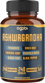240 Capsules - 8 Month Supply - 7in1 with Fenugreek, Maca, Turmeric, Rhodiola, Ginger, and Black Pepper - Mood, Strength, Spirit and Energy Support Supplement