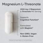 Sports Research® Magnesium L-Threonate Capsules 2000mg - High-Absorption Magtein® for Enhanced Brain Health, Memory, Focus & Restful Sleep Support - Vegan · Non-GMO · Gluten Free - 90 Count