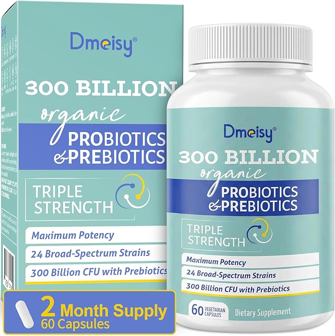 Probiotics for Women and Men, 300 Billion CFU 24 Strains Probiotics + 15 Organic Herbs Prebiotics Blend, Shelf Stable Gut Health Supplement for Digestive Immune & Whole-Body Health, 2 Month Supply