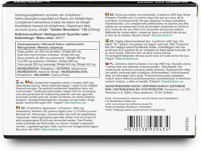 Siberian Green Premium Pure Shilajit Dry Drops Altai Golden Mountains - 120 Count (200 mg) Authentic Safety & Quality Certificate - US Lab Tested Fulvic Acid