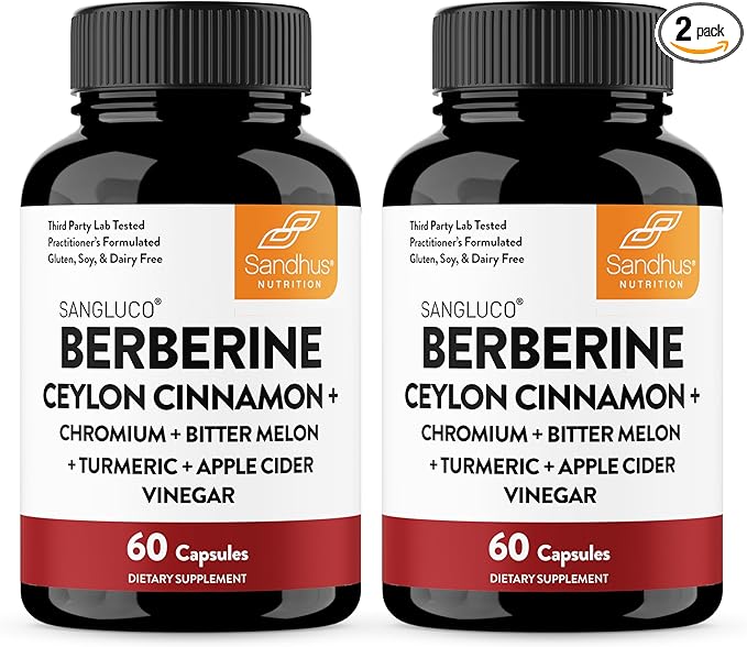 Sangluco Berberine Cinnamon Chromium Turmeric Apple Cider Vinegar Bitter Melon Supplement | Supports Healthy Levels Already Within Normal Range | 120 Capsules