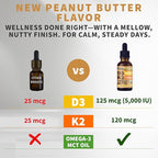 (2 Pack) Organic Vitamin D3 K2 Drops with MCT Oil Omega 3, 5000 IU, Maximum Strength Vitamin D Liquid, No Fillers, Non-GMO Liquid D3 for Faster Absorption, Immune Support (Peanut Butter, 2 Fl Oz)