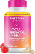 Pink Stork Total Prenatal Vitamins with DHA, Folate, and Iron, 3 Month Supply to Help Support Fetal Development, Pregnancy Must Haves - 180 Capsules