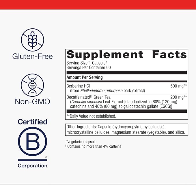Metagenics Berberine GT - Berberine Supplement 500 mg - Supports Heart Health, Healthy Cholesterol, Triglyceride & Carbohydrate Metabolism - Non-GMO, Gluten-Free, Vegetarian - 60 Capsules