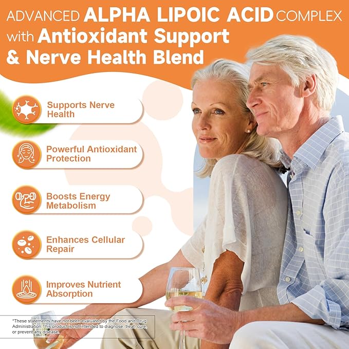 Alpha Lipoic Acid 600mg with Benfotiamine 300mg - ALA Supplement for Antioxidant, Nerve Health, Energy & Metabolism Support, Cell Energy, Neuropathy Supplement, Anti-Aging, Non-GMO, Gluten Free, Vegan