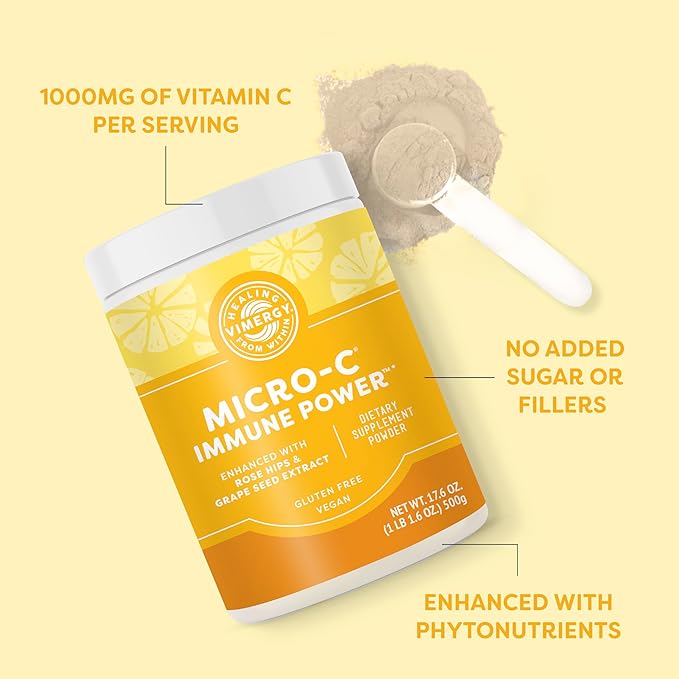 Vimergy Micro-C Immune Power TM * - 500g – 139 Servings – 2000mg/serving – Gentle Form – Antioxidant Phytonutrients – Immune & Nerve Support – Benefits Bone & Cartilage – Gluten-Free – Kosher – Vegan