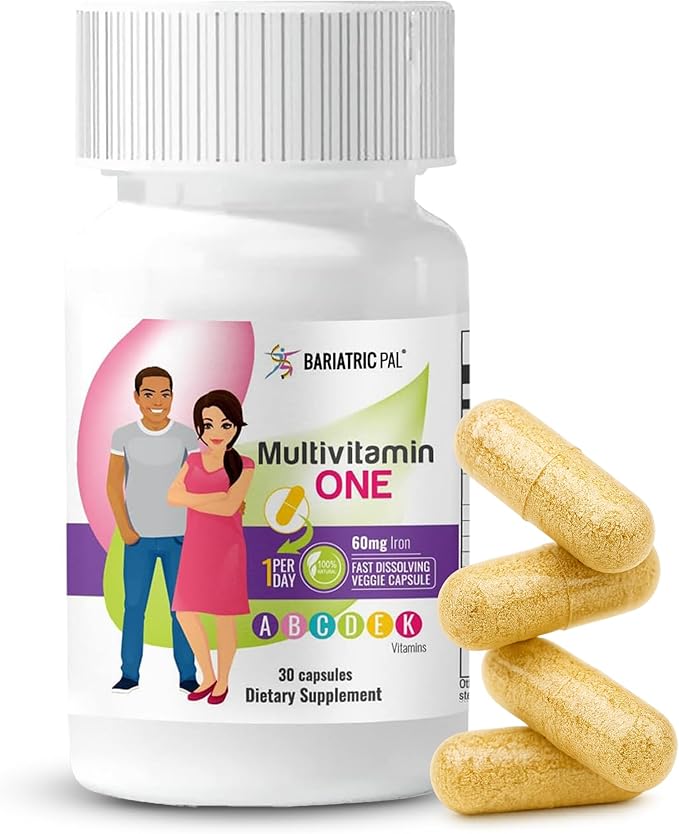 BariatricPal Multivitamin ONE 1 per Day! Bariatric Multivitamin Capsule with 60 mg of Iron | Easy to Swallow Capsule | Vitamin for Bariatric Surgery Patients | 30 Count (1 Month Supply)
