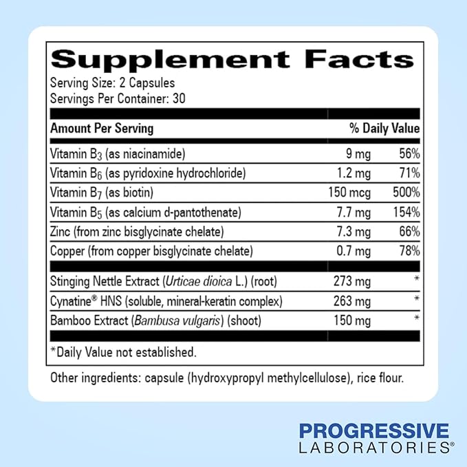 Hair, Skin & Nails Supplement – Dietary Supplements with Keratin (Cynatine HNS), Bamboo Silica, Biotin & TRAACS Minerals – Supports Strong Hair, Smooth Skin & Resilient Nails – 60 Vegetable Capsules