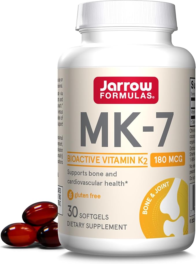 Jarrow Formulas MK-7 180 mcg - Bioactive Form of Vitamin K2-30 Servings (Softgels) - for Bone & Cardiovascular Health - Vitamin K2 MK-7 Dietary Supplement - Gluten-Free