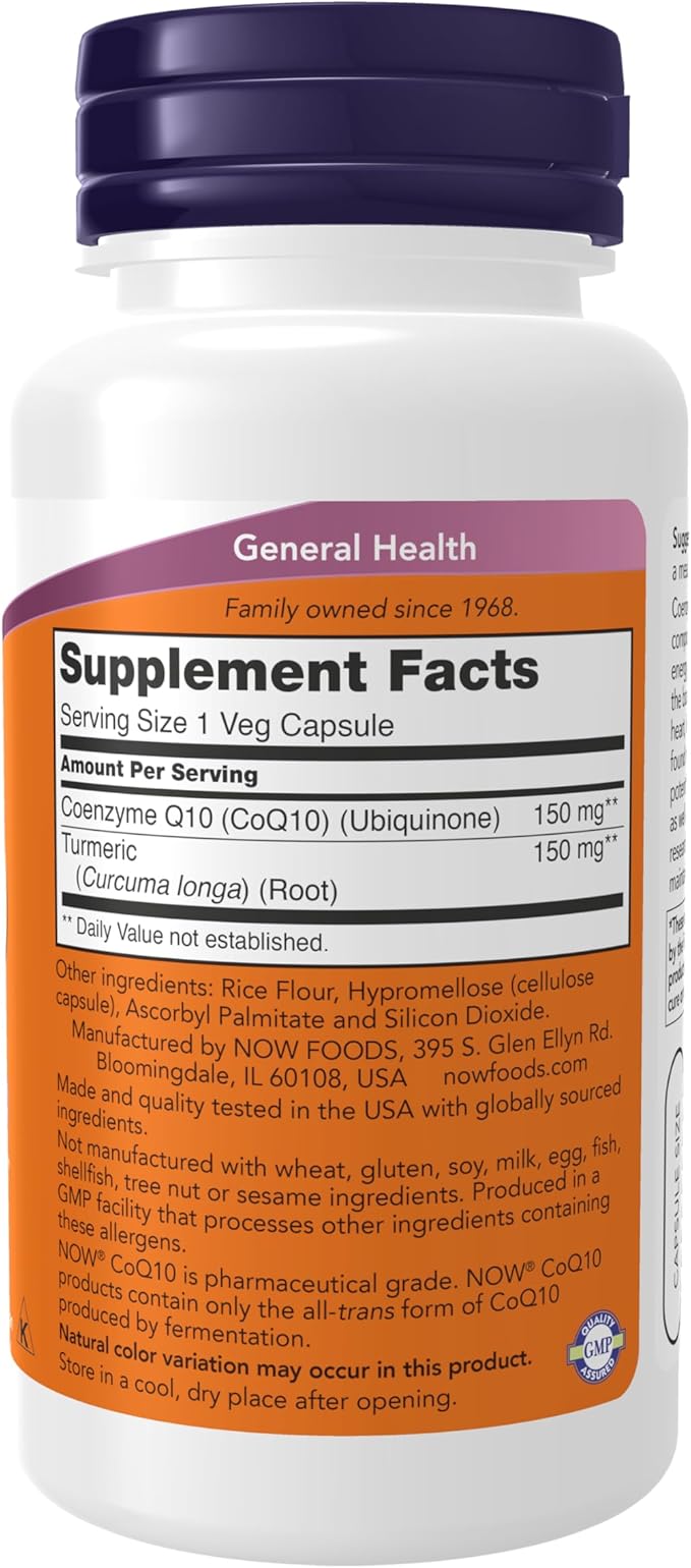 NOW Supplements, CoQ10 150 mg, Pharmaceutical Grade, All-Trans Form produced by Fermentation, 100 Veg Capsules