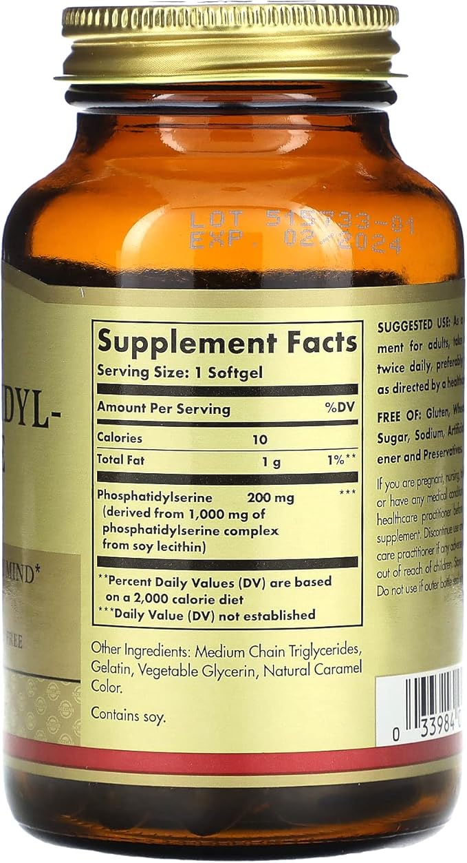 Solgar Phosphatidyl-Serine 200 mg, 60 Softgels - Premium Brain Health Supplement, Supports a Healthy Mind & Cognitive Function - Gluten Free, Dairy Free - 60 Servings