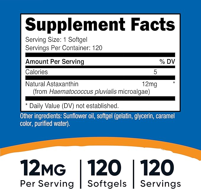 Nutricost Astaxanthin 12mg, Non-GMO and Gluten Free, 120 Softgels (4 Month Supply) (Pack of 2)
