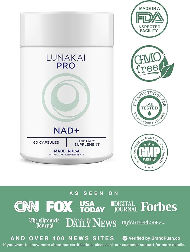Lunakai PRO USA Made Dual-Pathway NAD+ Formula with NR & Resveratrol – Natural NAD Supplement for Women & Men – Healthy Aging & Cellular Health Support, 60ct