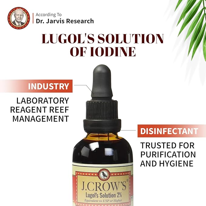 J.CROW'S® Lugol's Iodine 2% Solution, Iodine & Potassium Iodide 2 oz (6 Bottles) - Liquid Supplement Drops - Non-GMO, Alcohol-Free - 1200 Drops