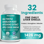 32-in-1 Liver Support with Milk Thistle Supplement – Liver Detox with Silymarin, Artichoke Extract & Beetroot Powder – Comprehensive Wellness Formula for Liver Cleanse – 1426mg (180 count) (Pack of 2)