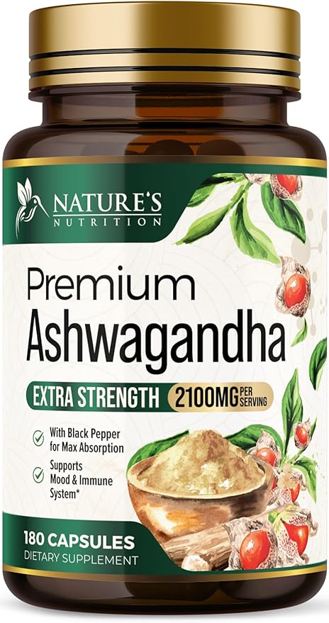 Ashwagandha Supplements - Premium Ashwagandha Capsule for Women & Men, Natural Antioxidant Support Ashwa Root Extract, Extra Strength Calm Support with Black Pepper, Vegan - USA Bottled - 180 Capsules