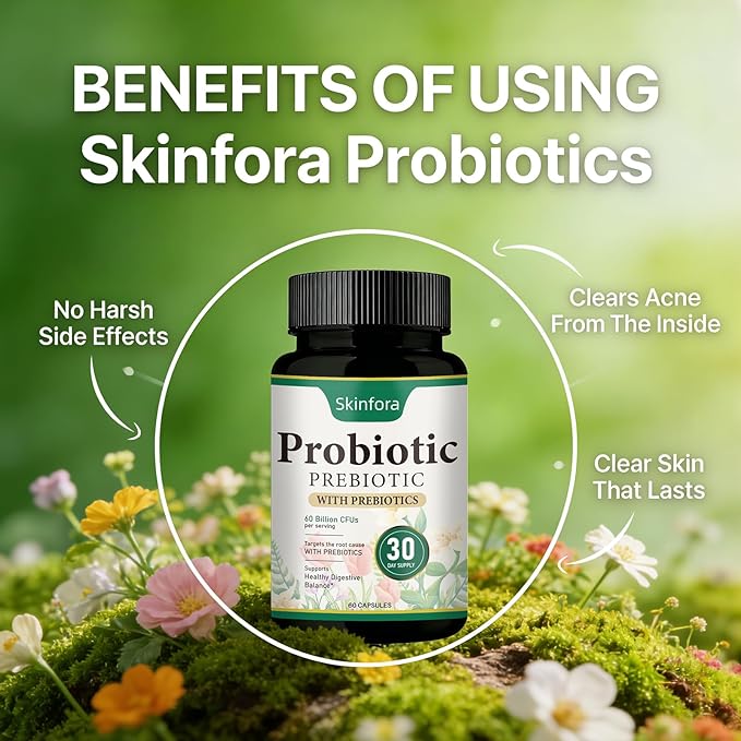 Skin Probiotics Gut-Skin Care Routine Supplement Face Probiotics, Non-GMO, Vegan - 60 Capsules
