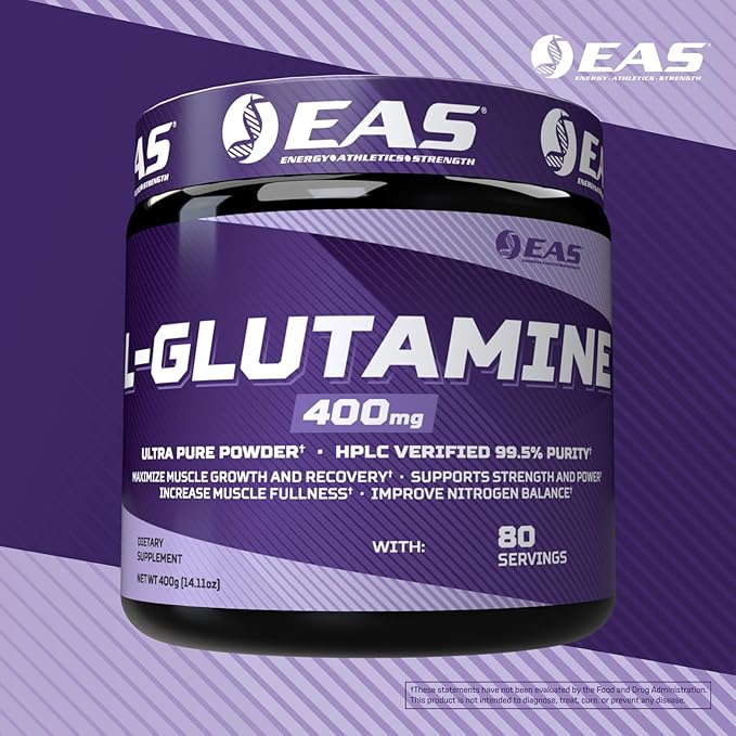 EAS L-Glutamine Powder | 99.5% Purity AjiPure Glutamine | Maximize Muscle Growth & Recovery | Improve Nitrogen Balance | 400mg, 80 Servings (Unflavored)