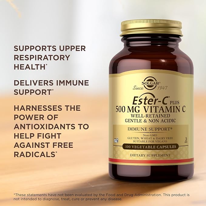Solgar Ester-C Plus 500 mg Vitamin C (Ascorbate Complex) - 100 Vegetable Capsules, Pack of 2 - Antioxidant & Immune Support - Non GMO, Vegan, Gluten Free, Kosher - 200 Total Servings