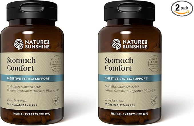 Nature's Sunshine Stomach Comfort, 60 Chewable Tablets | Helps Neutralize Acid and Soothe The Stomach by Supporting Digestion (Pack of 2)