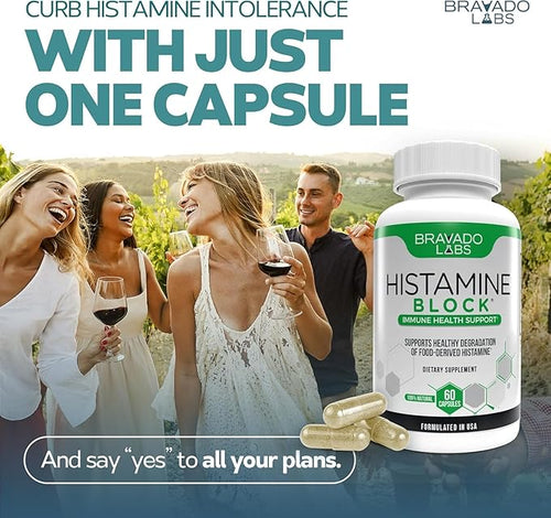 Bravado Labs DAO Supplements Histamine Blocker - DAO Enzyme + Diamine Oxidase & Vitamin C for Daily Histamine Metabolism & Immune Support - 60 ct