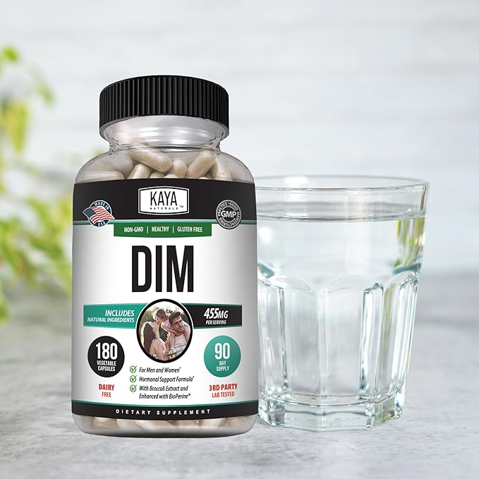Kaya Naturals DIM Ultra | Supplement for Women and Men | Vegetable Capsules with Broccoli Extract & BioPerine | Herbal Supplement for Hormonal Support, Acne, Menopause, and Prostate – 180 Count