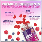 Hair Vitamins Gummies with Biotin 5000 mcg per Serving - Hair Growth Support with Vitamins E & C for Thicker, Stronger & Beautiful Hair - Hair Skin and Nails Vitamin, Gluten Free - 60 Gummies