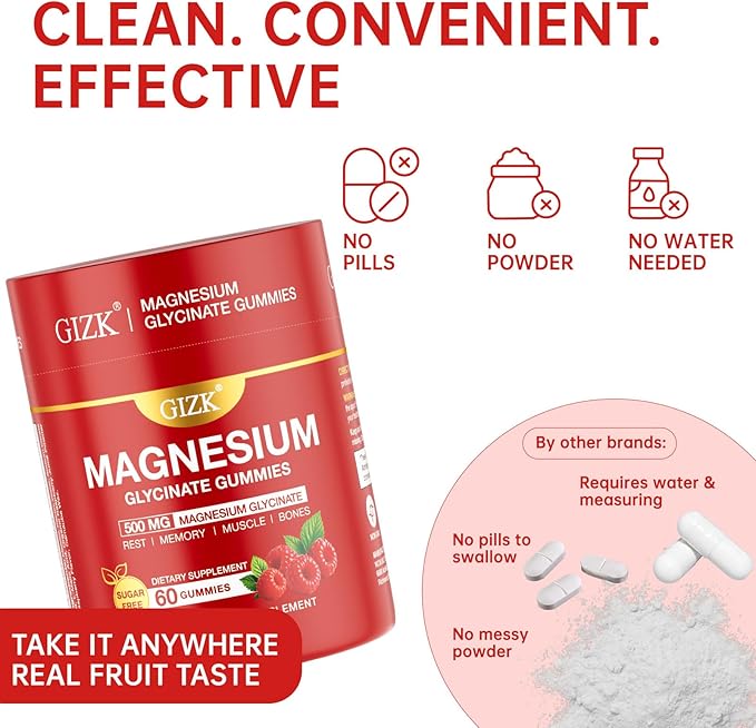 Magnesium Glycinate Gummies 500mg – Sugar Free Magnesium Gummies for Sleep, Stress, Muscle & Nerve Support – for Adults & Kids 4+, Vegan, No Melatonin - Raspberry Flavor