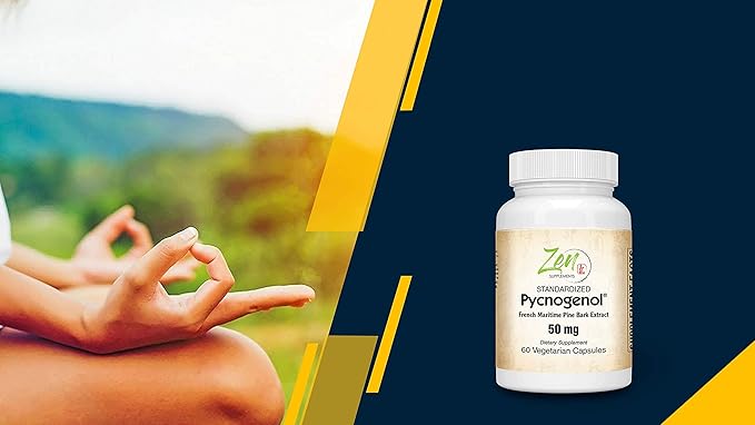 Zen Supplements Pycnogenol 50mg - Standardized French Maritime Pine Bark Extract for Antioxidant & Inflammation Support - Non-GMO, Gluten & Soy Free 60-Vegcaps